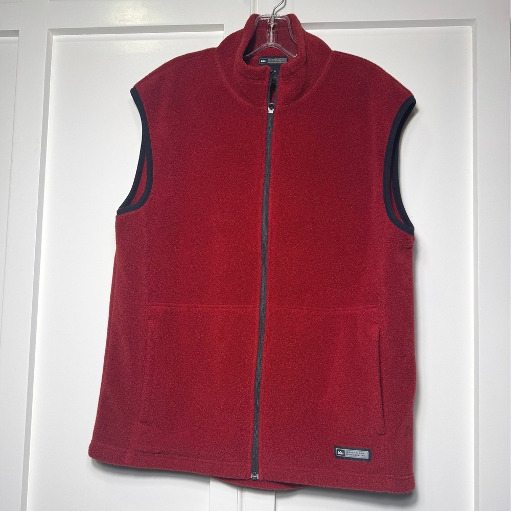 REI Mens Full Zip Fleece Vest Red Mock Neck Sleeveless Jacket Size L 723394